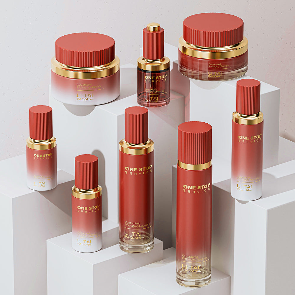 Empty Round 30ml 60ml 100ml Cream Cosmetic Glass Jar Serum Toner Lotion Pump Glass Bottle Sets with box