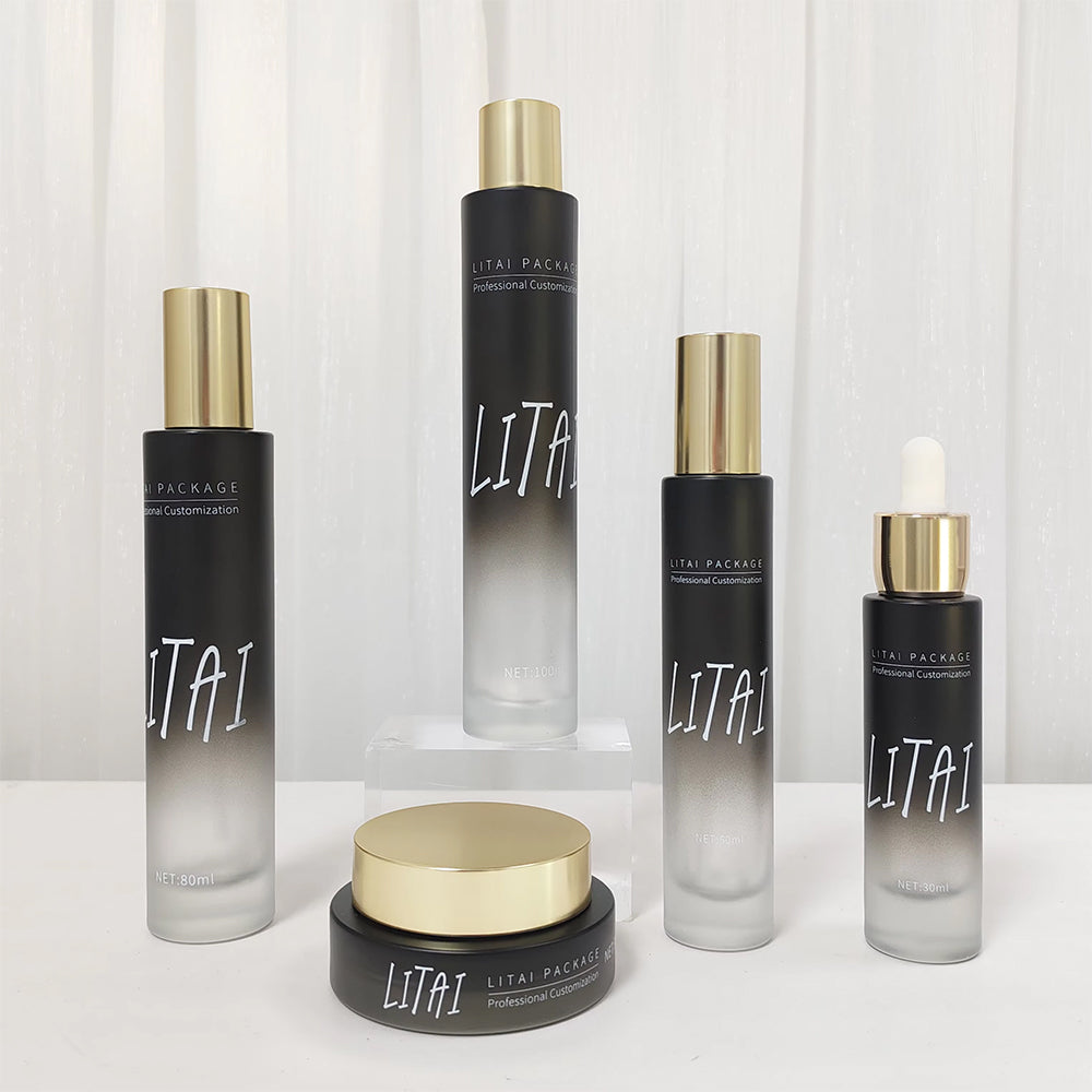 Luxury Round Tall Cylinder Cream Cosmetic Glass Bottle Pump Lotion Skincare Bottle