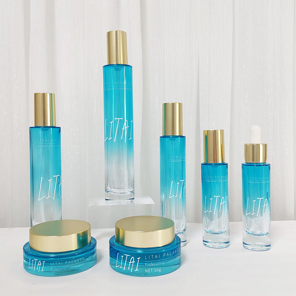 Luxury Round Tall Cylinder Cream Cosmetic Glass Bottle Pump Lotion Skincare Bottle