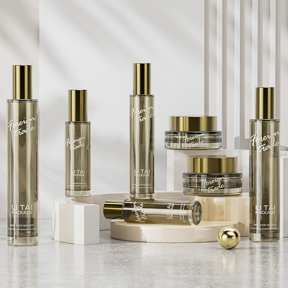 Luxury Round Tall Cylinder Cream Cosmetic Glass Bottle Pump Lotion Skincare Bottle