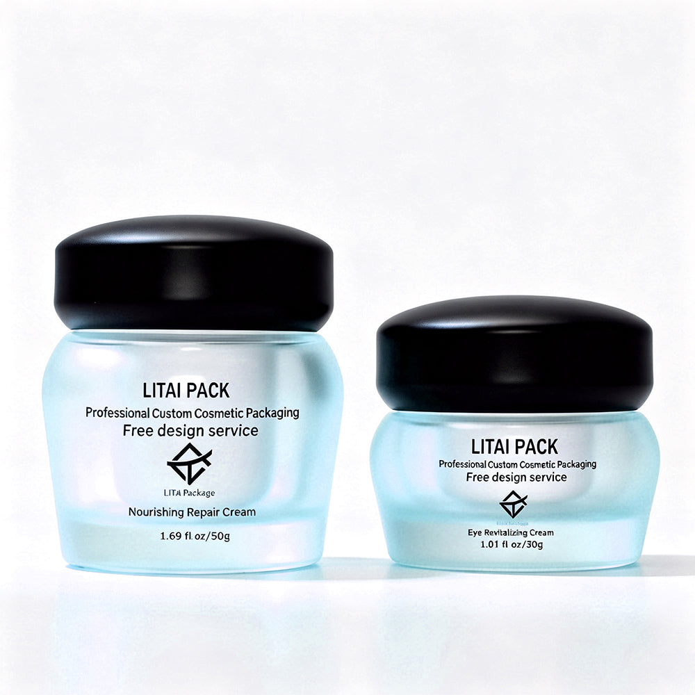 30g 50g 100g Luxury Double Wall Body Scrub Container Eye Cream Cosmetic Jar with Black Lids