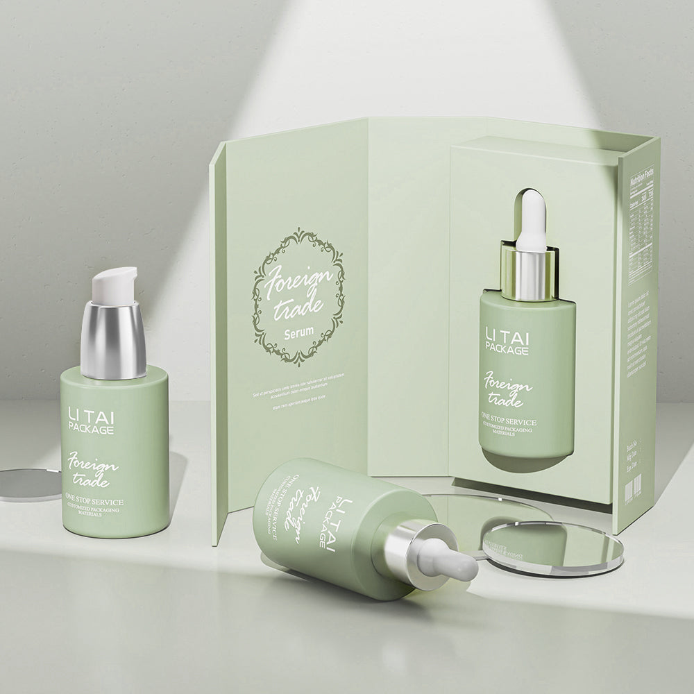 Custom Color Flat Shoulder Serum Essence Oil Dropper Bottle 20ml 30ml 50ml Glass Serum Bottle With Box
