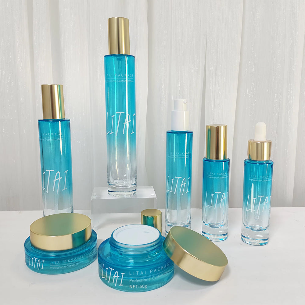 Luxury Round Tall Cylinder Cream Cosmetic Glass Bottle Pump Lotion Skincare Bottle