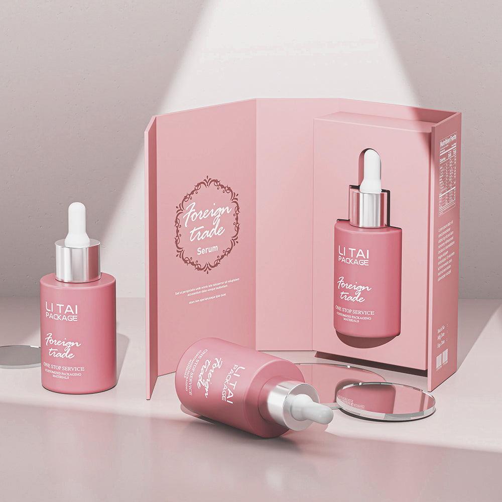 Custom Color Flat Shoulder Serum Essence Oil Dropper Bottle 20ml 30ml 50ml Glass Serum Bottle With Box