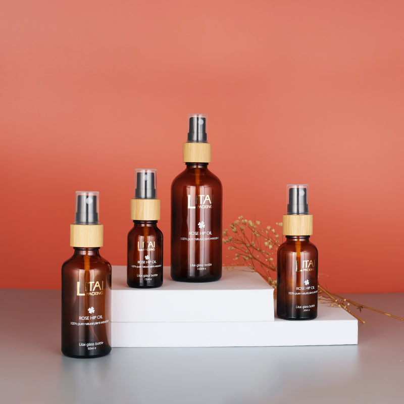 5ml 50ml 100ml Brown Glass Spray Bottles with Bamboo Caps