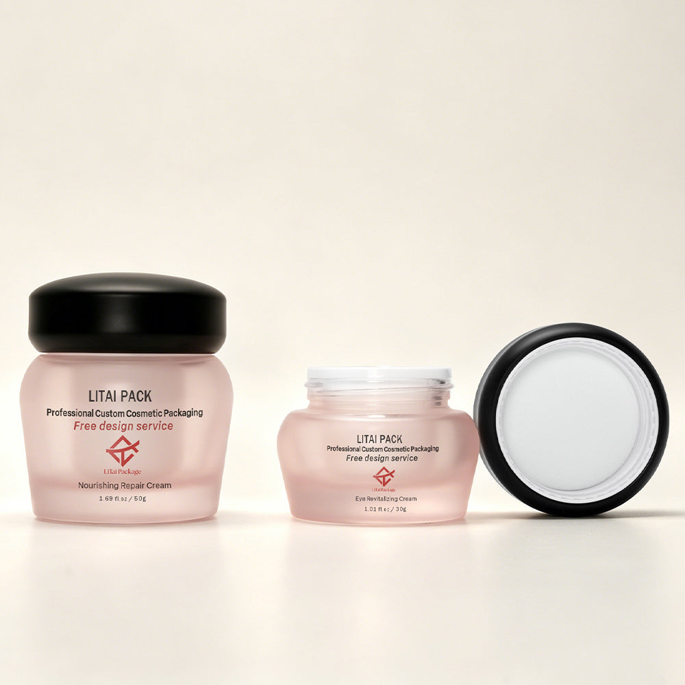 Luxury Frosted Clear Pink Glass Skincare Packaging Lotion Bottle With Golden Pump