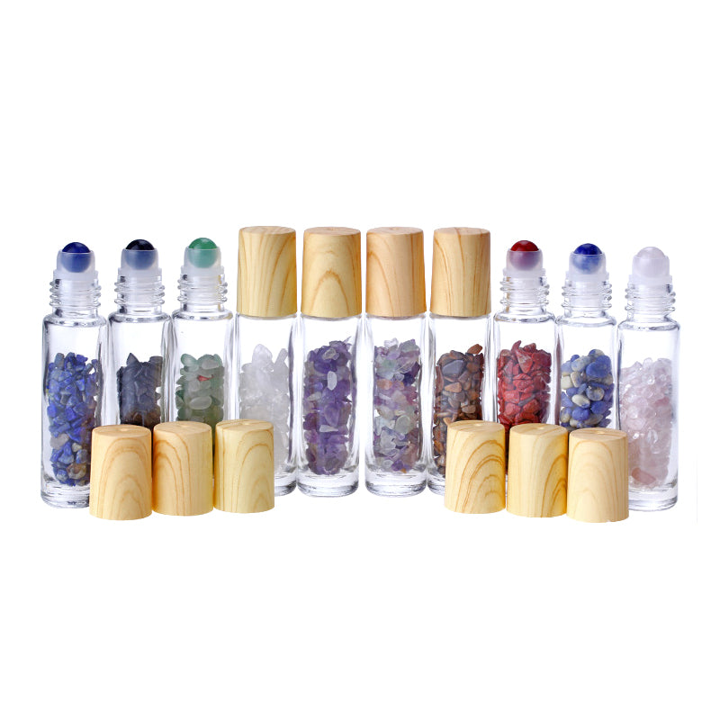 10ml roll on perfume bottle with Natural Gemstones Roller Balls Top Quartz Inside