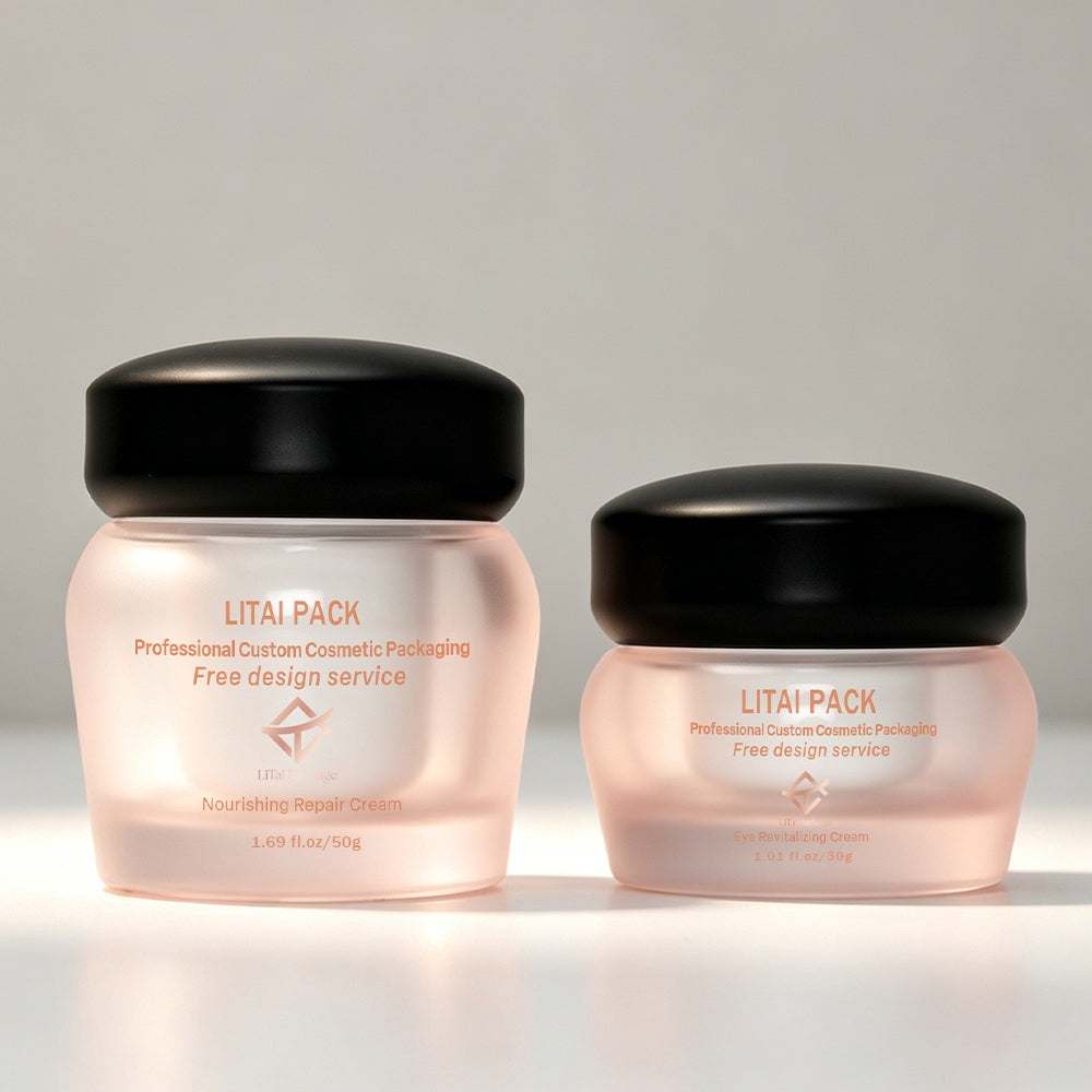 Luxury Frosted Clear Pink Glass Skincare Packaging Lotion Bottle With Golden Pump