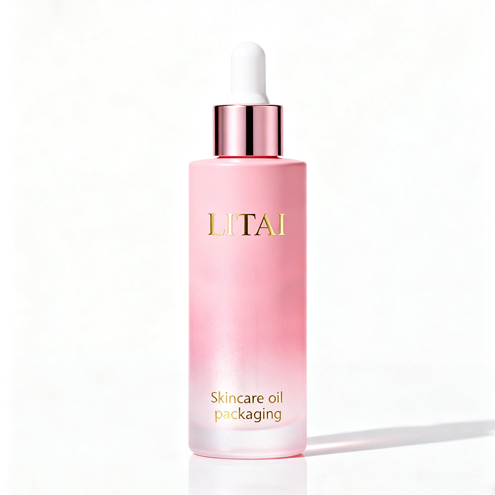 Customized Cosmetic Flat Shoulder Matte purple Glass Bottle With Dropper for Essential Oil Serum