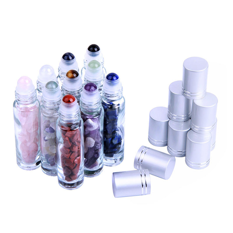 10ml roll on perfume bottle with Natural Gemstones Roller Balls Top Quartz Inside