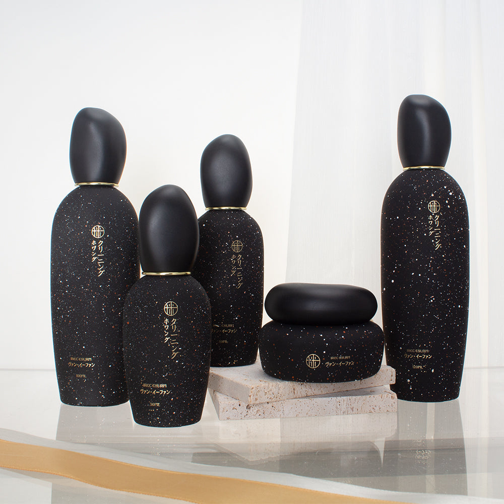 30ml 50ml 100ml luxury skincare packaging black cream jar bottle with stone shape cap