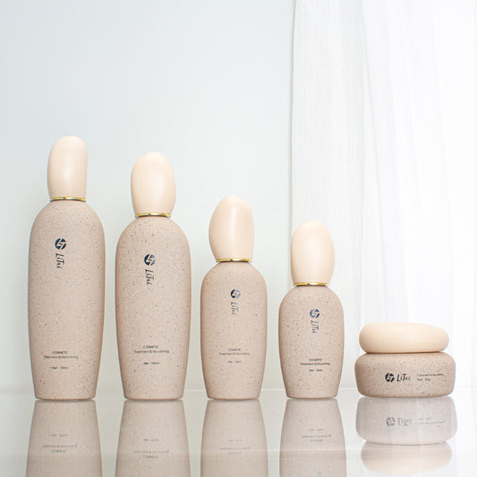 Custom 30ml 50ml 100ml 120ml glass lotion pump bottle packaging skincare bottle with stone shape cap