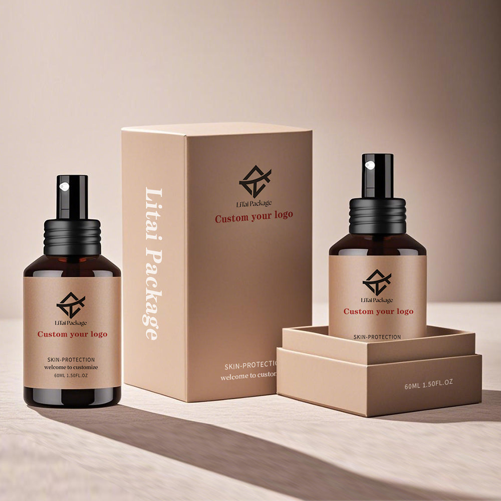 Unique 30 ml 60ml Hair Body Facial Oil Serum Bottle Custom Slanted Shoulder Black Glass Lotion Pump Bottle with Box
