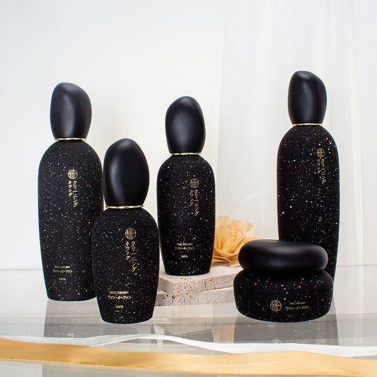 30ml 50ml 100ml luxury skincare packaging black cream jar bottle with stone shape cap