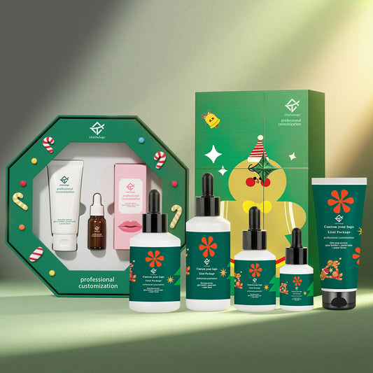 Custom Christmas Skincare Package Glass Bottle for Serum Essential Oil Lotion Skin Care Face Cream