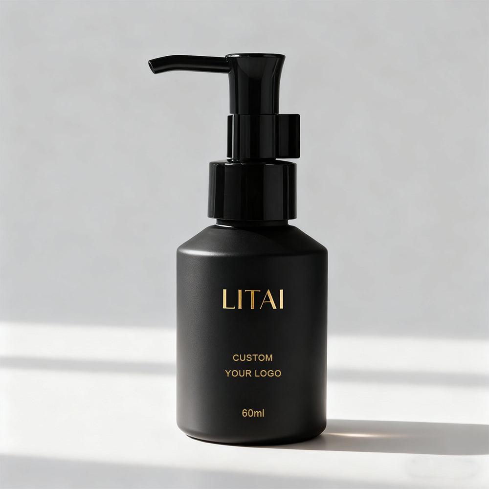 Custom Unique Matte Black Glass Cosmetic Packaging Set Luxury Skincare Packaging Containers Bottle and Jar for Lotion and Cream