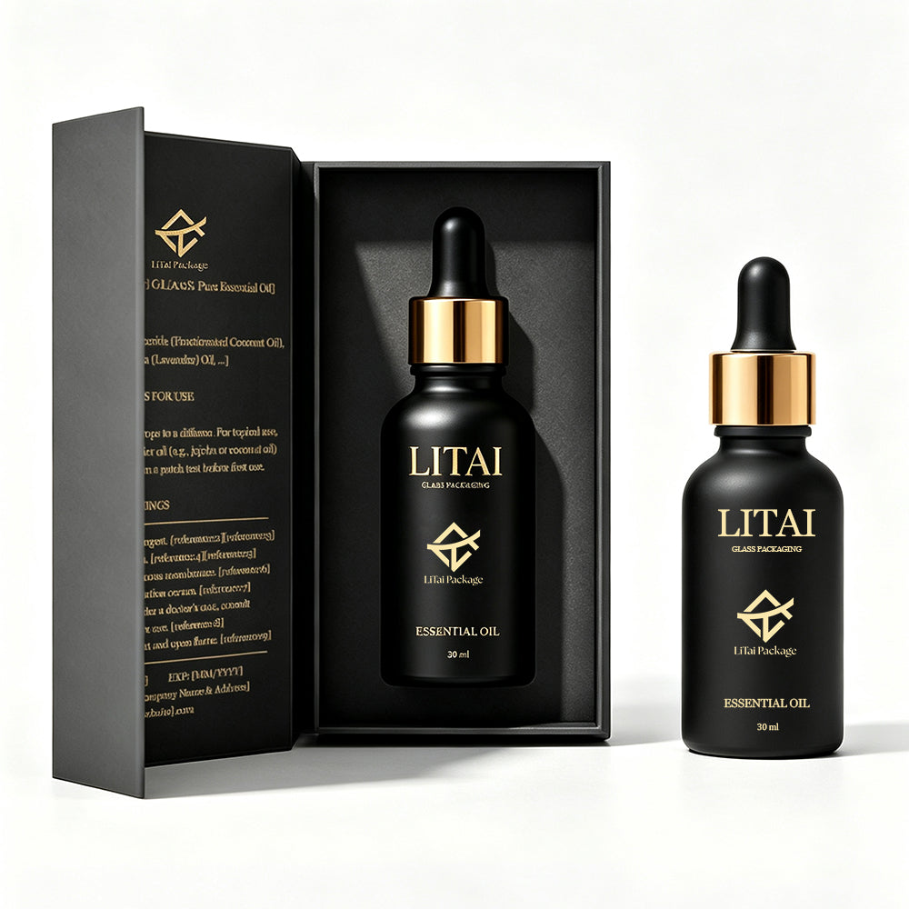 Wholesale Serum Bottles with Sandblasted Black Finish & Kraft Paper Tubes 15ml 30ml 50ml Glass Dropper Bottles with Box