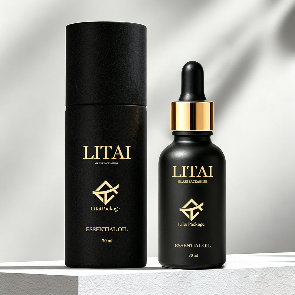 Wholesale Serum Bottles with Sandblasted Black Finish & Kraft Paper Tubes 15ml 30ml 50ml Glass Dropper Bottles with Box