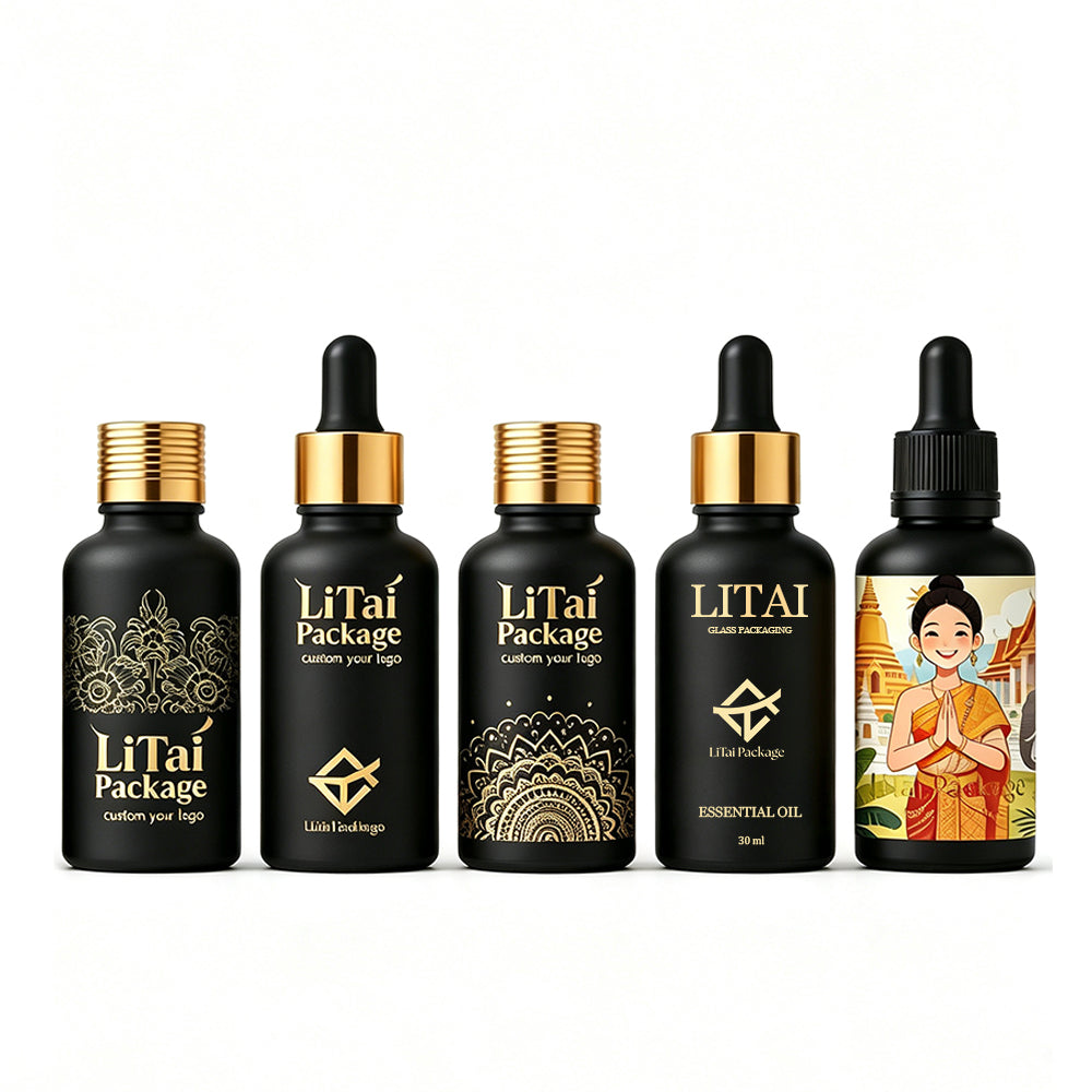 Wholesale Serum Bottles with Sandblasted Black Finish & Kraft Paper Tubes 15ml 30ml 50ml Glass Dropper Bottles with Box