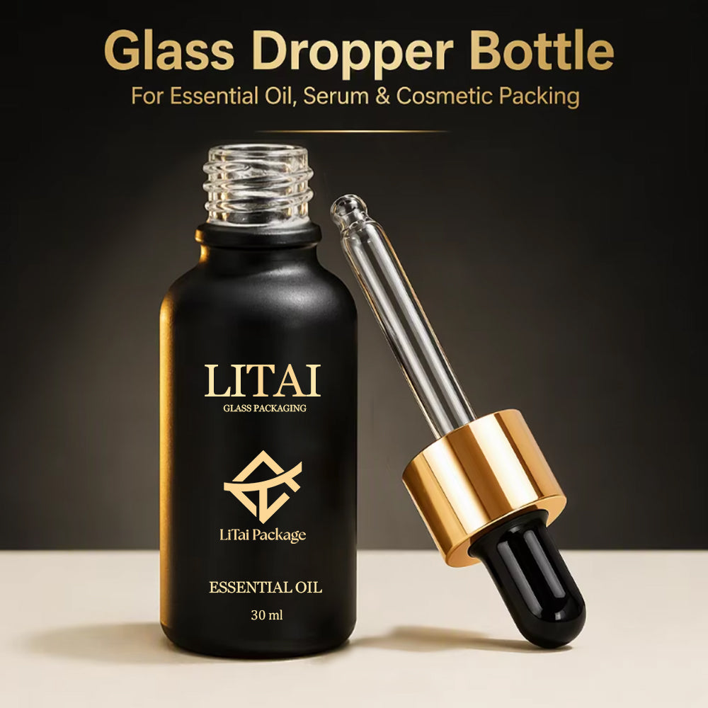 Wholesale Serum Bottles with Sandblasted Black Finish & Kraft Paper Tubes 15ml 30ml 50ml Glass Dropper Bottles with Box