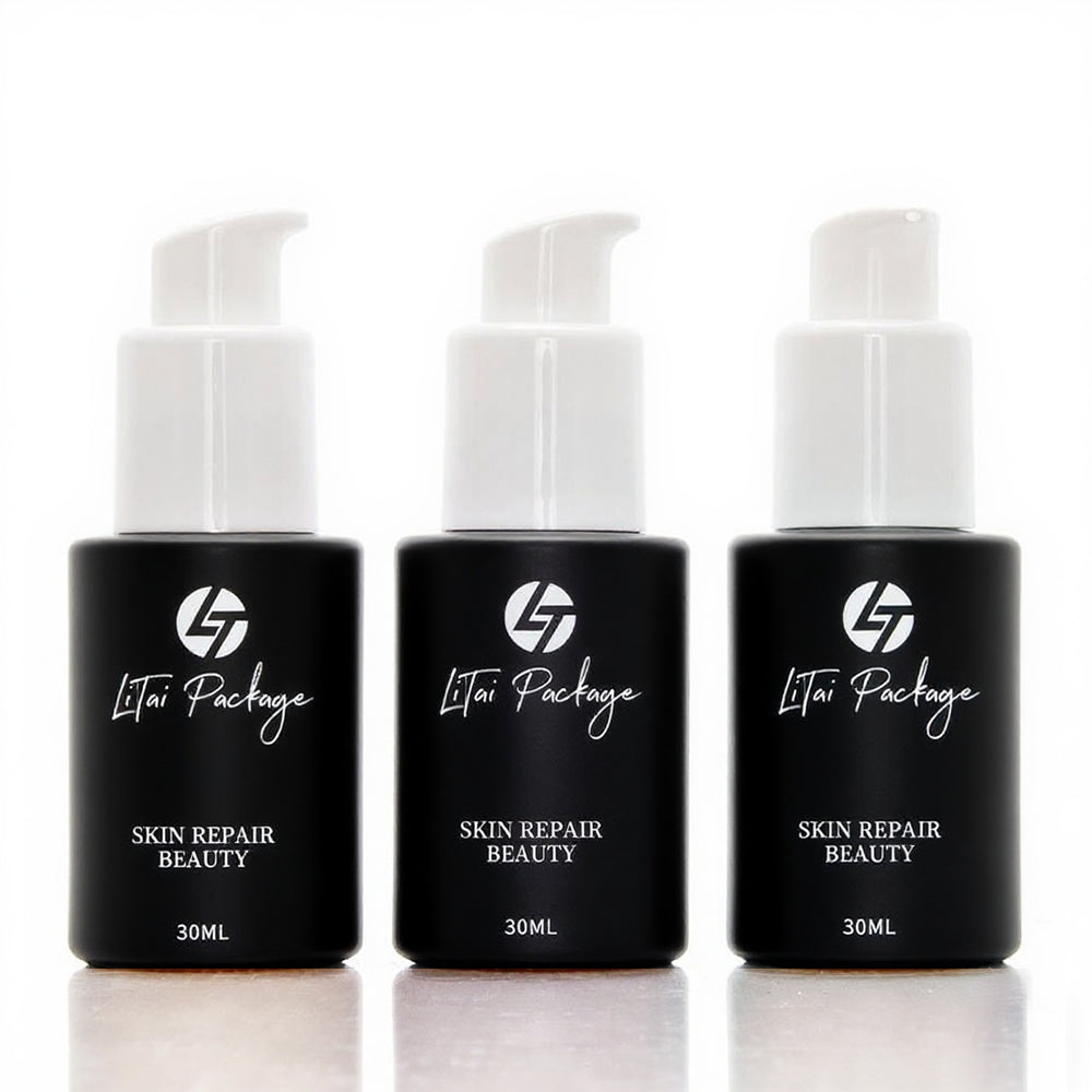 Luxury 1Oz 30Ml 50Ml Beige Pink Essential Oil Serum Bottle Glass Pump Bottles With Cosmetic Packaging Paper Box