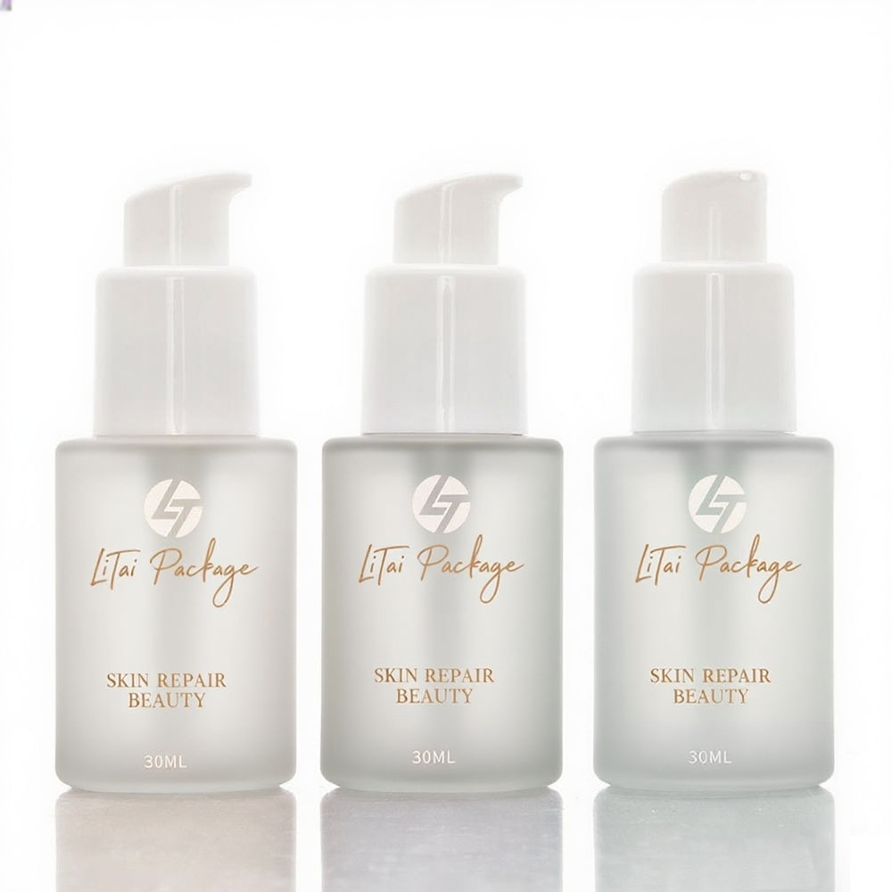 Luxury 1Oz 30Ml 50Ml Beige Pink Essential Oil Serum Bottle Glass Pump Bottles With Cosmetic Packaging Paper Box