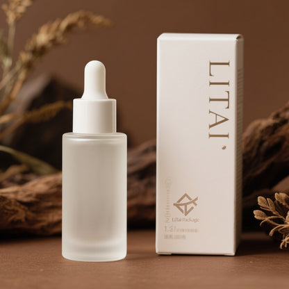 30ml 50ml Transparent Frosted Glass Dropper Bottle for Facial Serum Essential Oil Skincare with White Cap Cosmetic Packaging