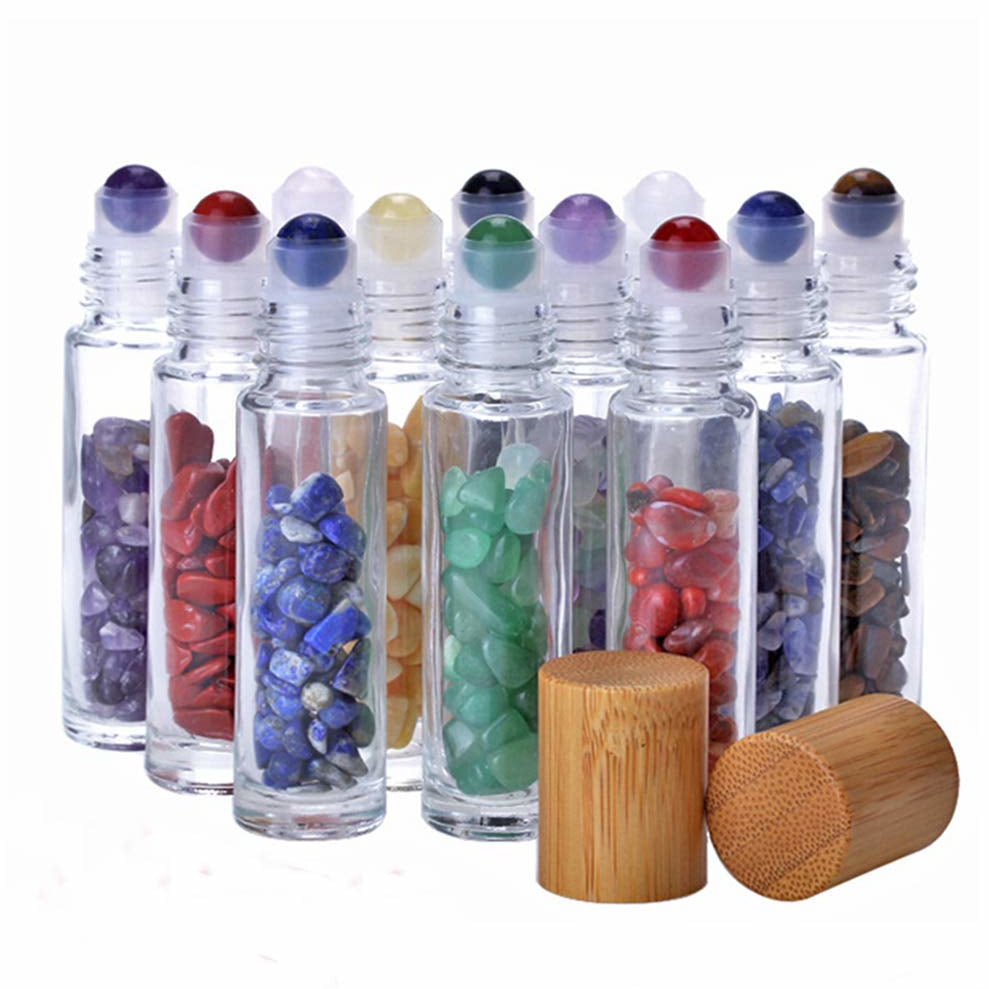 10ml roll on perfume bottle with Natural Gemstones Roller Balls Top Quartz Inside