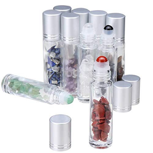 10ml roll on perfume bottle with Natural Gemstones Roller Balls Top Quartz Inside