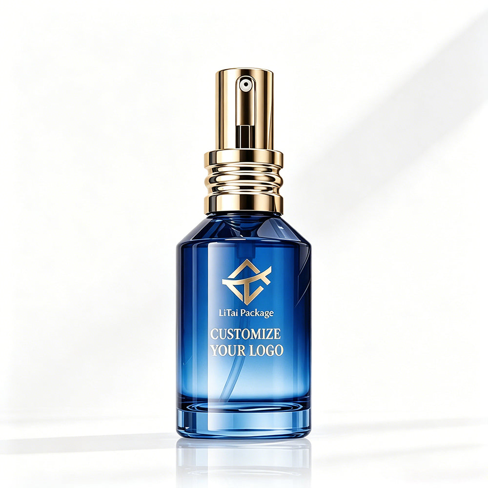 Custom Glass Cosmetic Packaging Amber Gradient Glass Face Serum Lotion Oil Bottle with Box