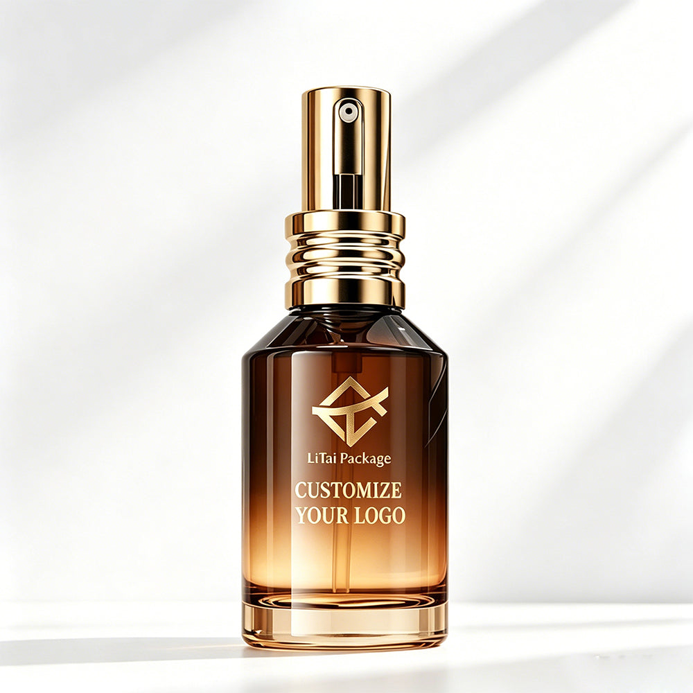 Custom Glass Cosmetic Packaging Amber Gradient Glass Face Serum Lotion Oil Bottle with Box