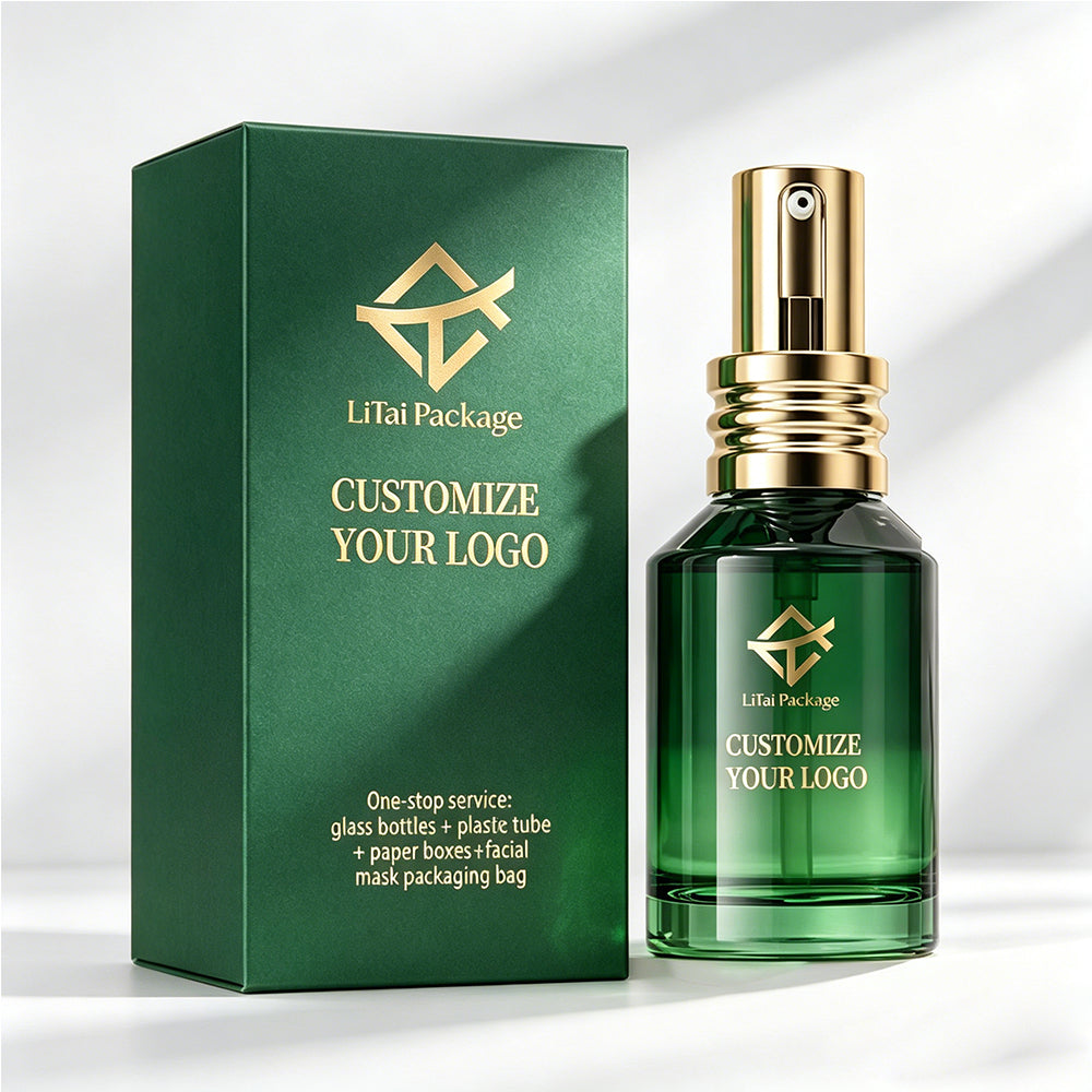Custom Glass Cosmetic Packaging Amber Gradient Glass Face Serum Lotion Oil Bottle with Box