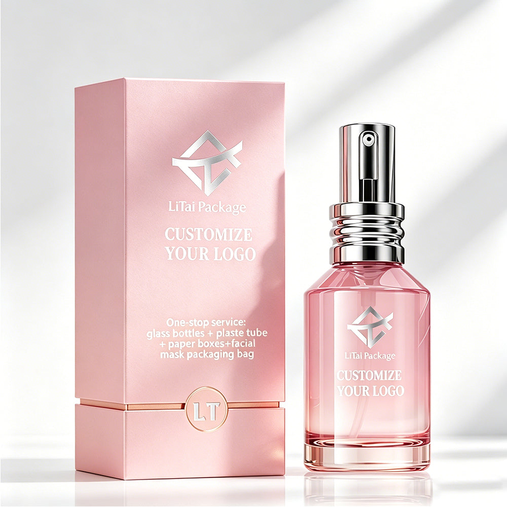 Custom Glass Cosmetic Packaging Amber Gradient Glass Face Serum Lotion Oil Bottle with Box