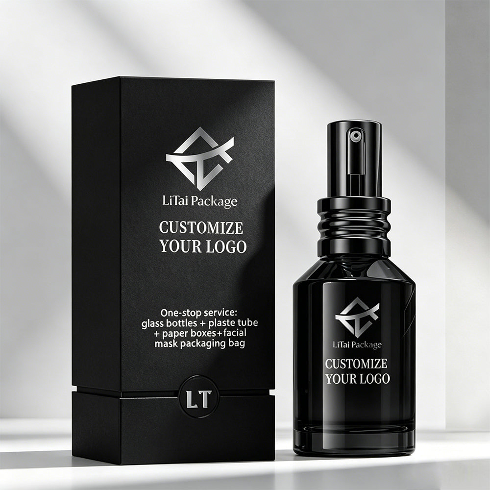 Custom Glass Cosmetic Packaging Amber Gradient Glass Face Serum Lotion Oil Bottle with Box
