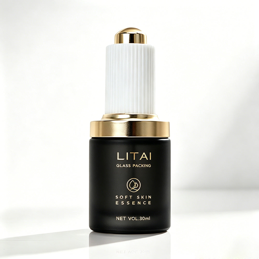 30ml 60ml 100ml 120ml Empty Cream Pump Dropper Serum Oil Bottle Matte Black Glass Bottle Pump Lotion Skincare Packaging Sets