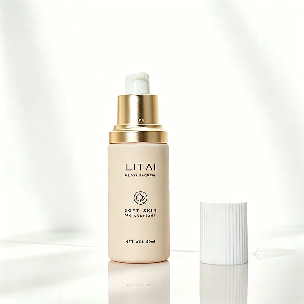 Custom Beige Luxury Hair Oil Serum Bottle 1 Oz Empty Push Press Dropper Glass Bottle 30ml With Box Packaging