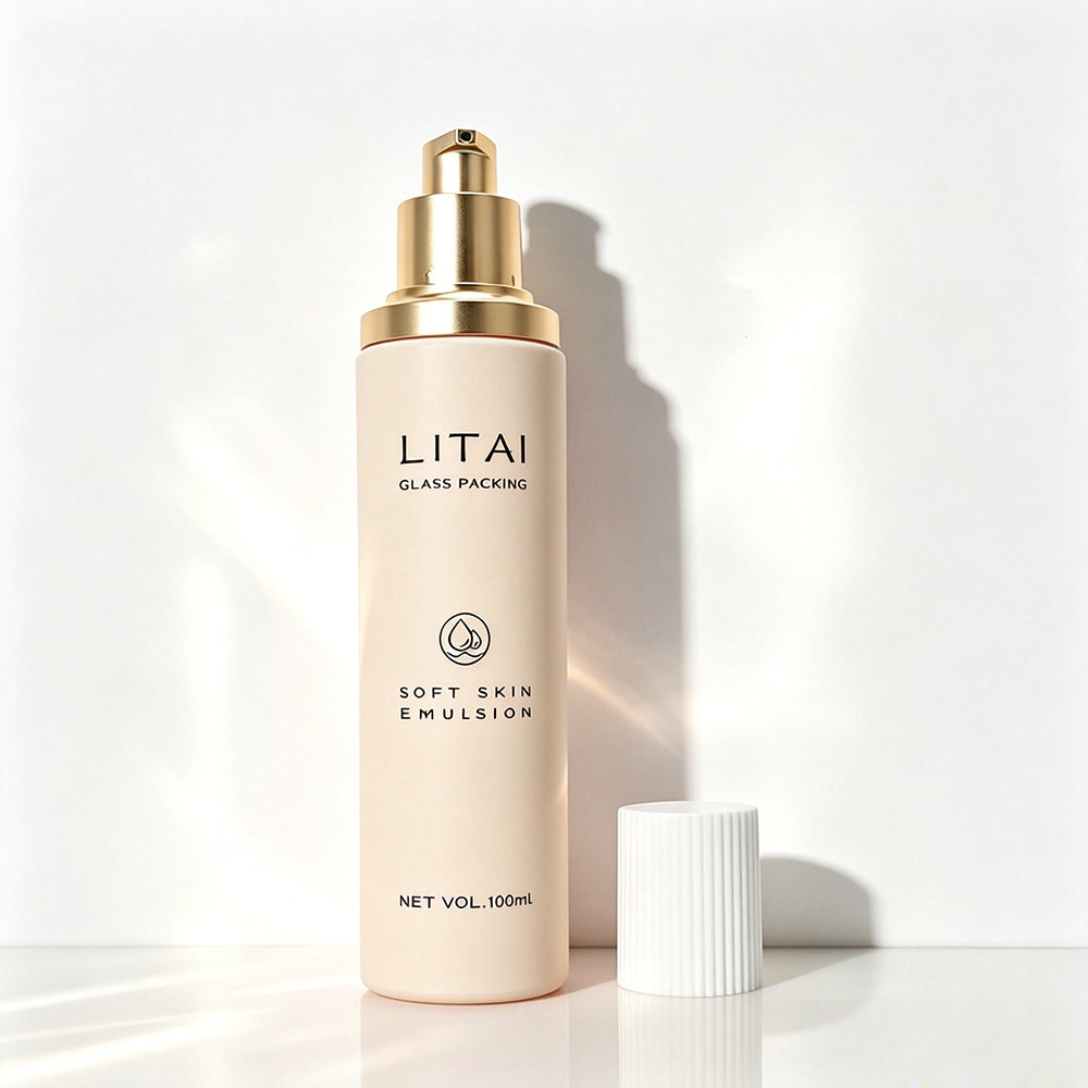 Custom Beige Luxury Hair Oil Serum Bottle 1 Oz Empty Push Press Dropper Glass Bottle 30ml With Box Packaging