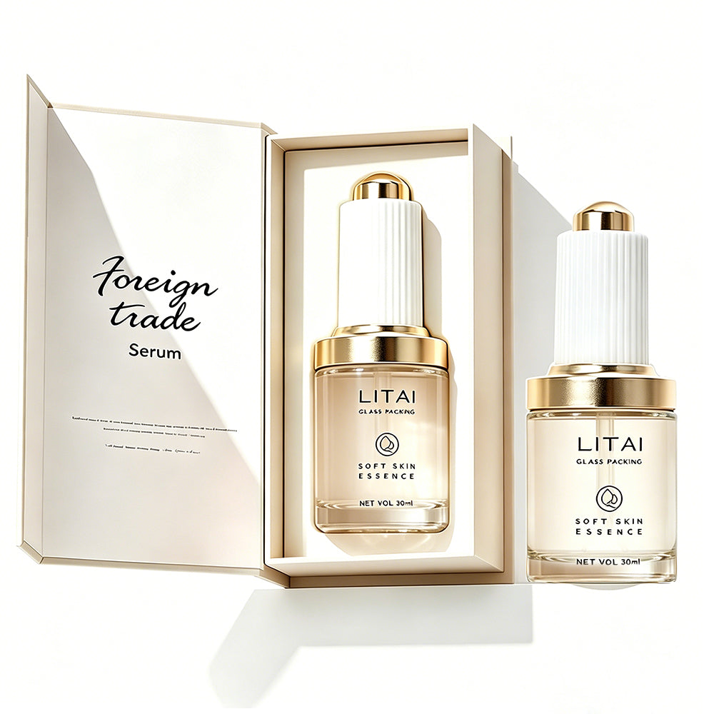 Custom Beige Luxury 30ml Empty Skincare Serum Oil Glass Bottle with Dropper Box