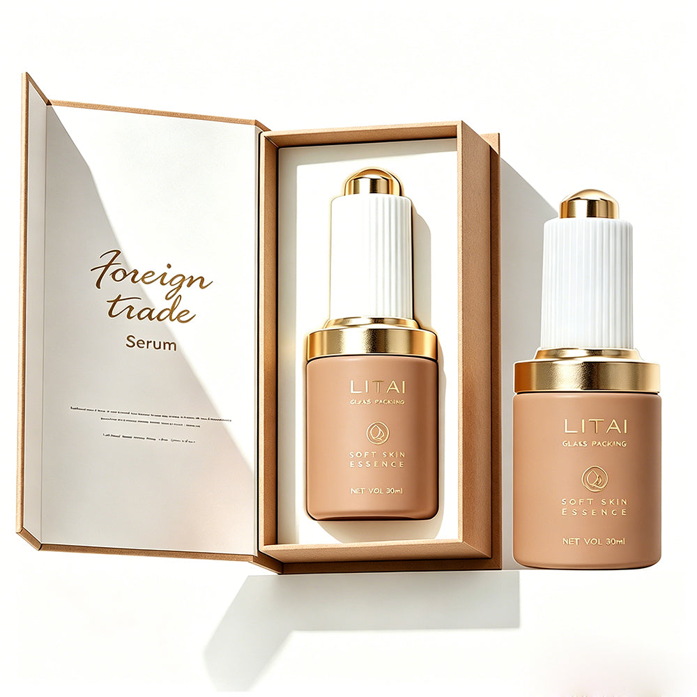 Brown 30ml Glass Dropper Bottle with Box Empty Skincare Serum Bottle for Essential Oil Perfume Hair Face Care Packaging