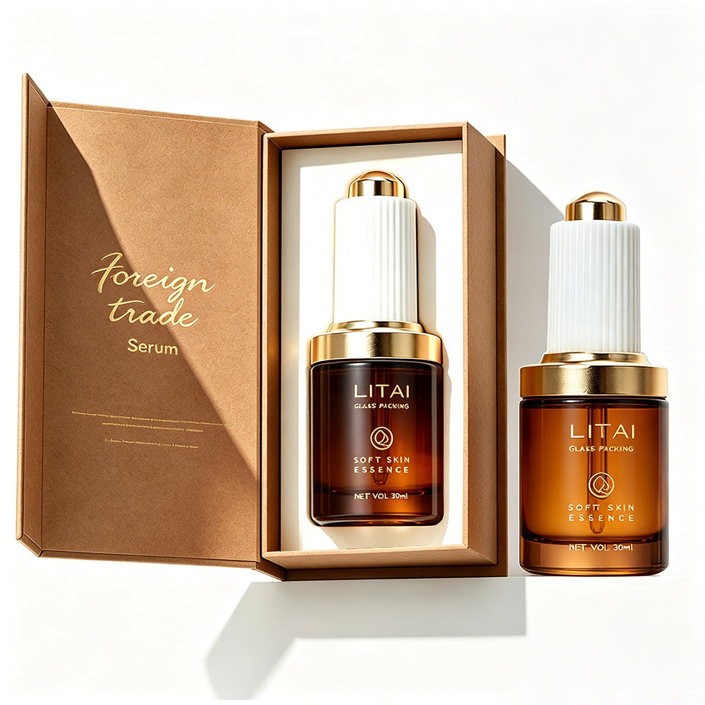 Brown 30ml Glass Dropper Bottle with Box Empty Skincare Serum Bottle for Essential Oil Perfume Hair Face Care Packaging