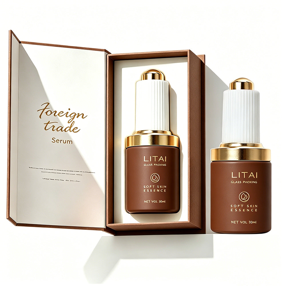 Brown 30ml Glass Dropper Bottle with Box Empty Skincare Serum Bottle for Essential Oil Perfume Hair Face Care Packaging