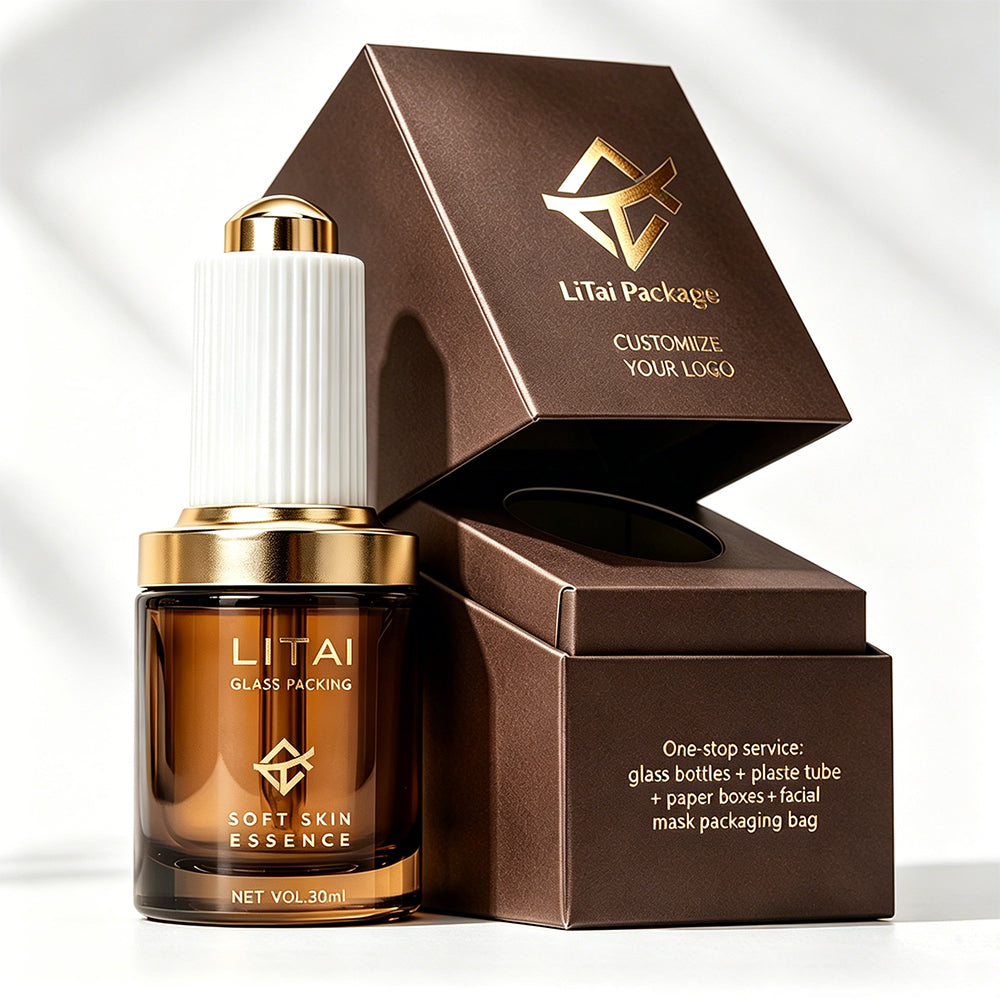 Amber Glass Skin Care Essential Oil Dropper Bottles with Custom Packaging Box
