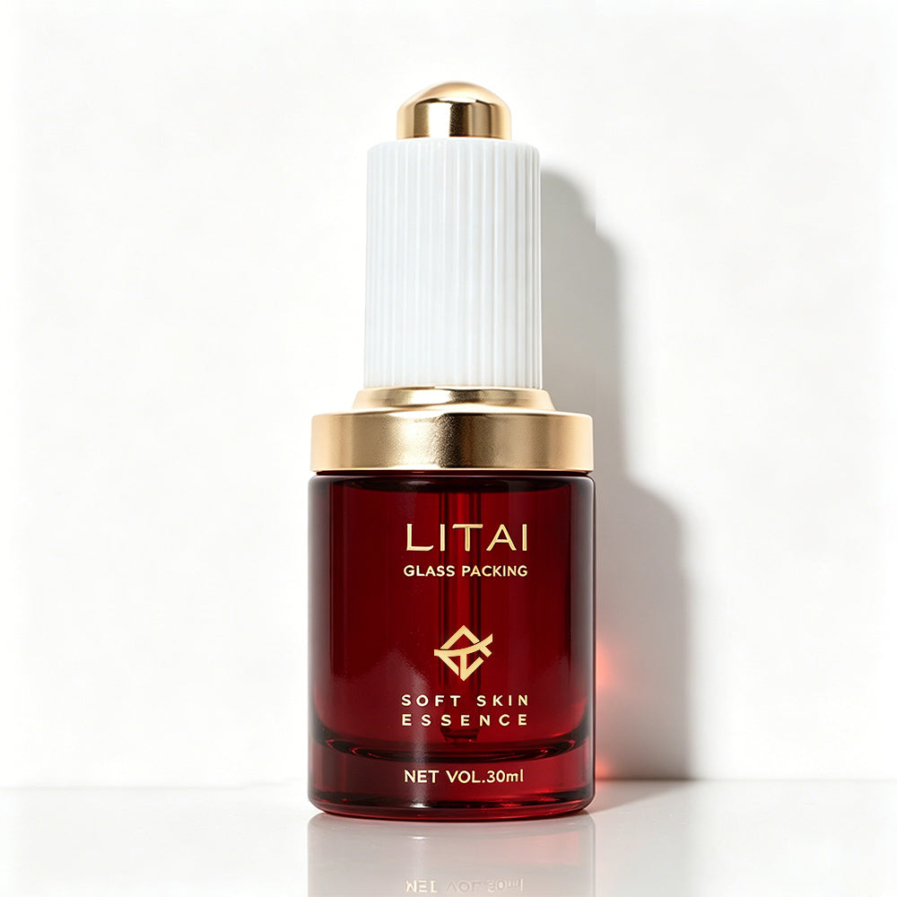 Luxury 1oz Empty Dark Red Essential Oil Serum 30ml Glass Dropper Bottle With Package Box
