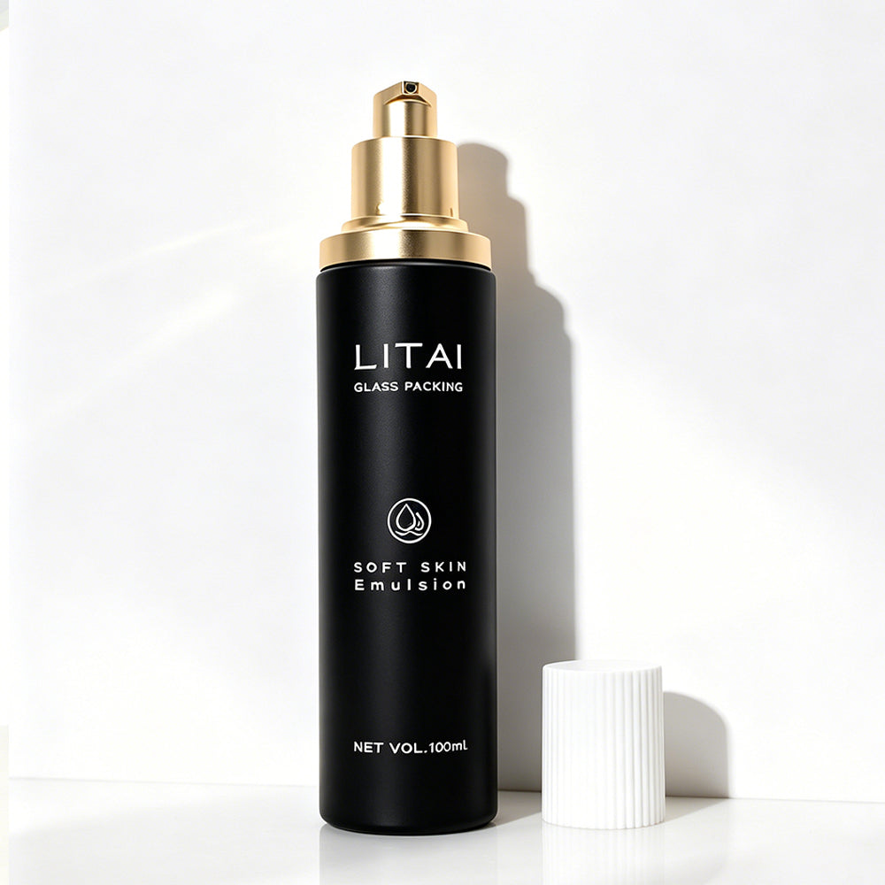 30ml 60ml 100ml 120ml Empty Cream Pump Dropper Serum Oil Bottle Matte Black Glass Bottle Pump Lotion Skincare Packaging Sets