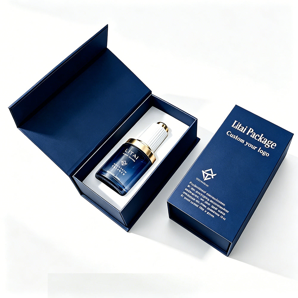 30ML Blue Empty Frosted Glass Skincare Dropper Bottles With Packaging Box