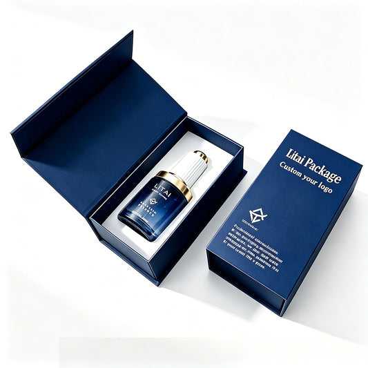 30ML Blue Empty Frosted Glass Skincare Dropper Bottles With Packaging Box