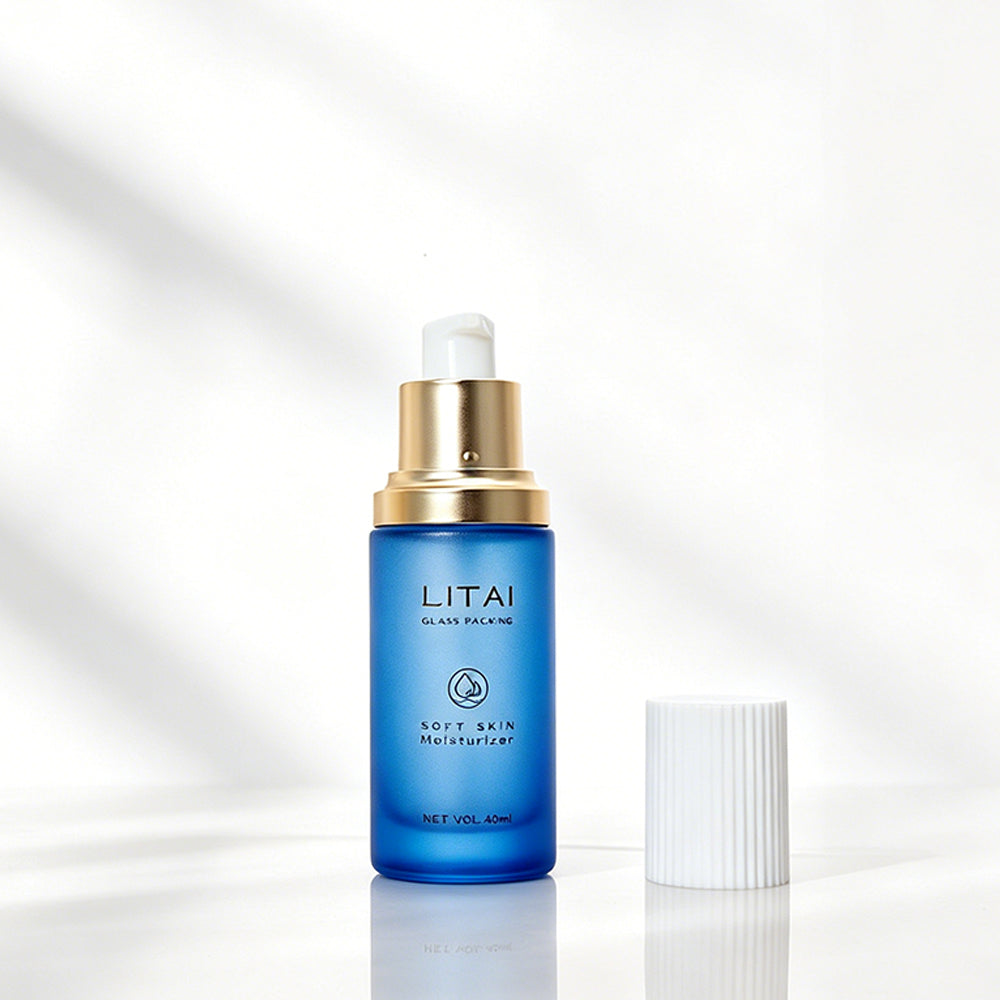 30ML Blue Empty Frosted Glass Skincare Dropper Bottles With Packaging Box