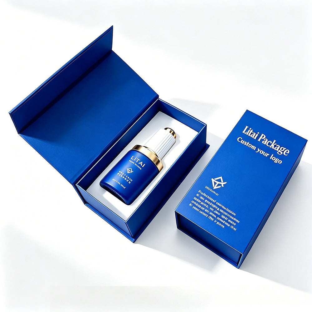 30ML Blue Empty Frosted Glass Skincare Dropper Bottles With Packaging Box