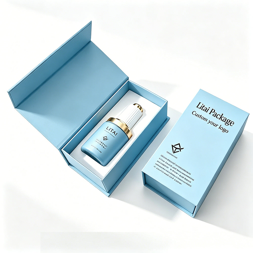 30ML Blue Empty Frosted Glass Skincare Dropper Bottles With Packaging Box