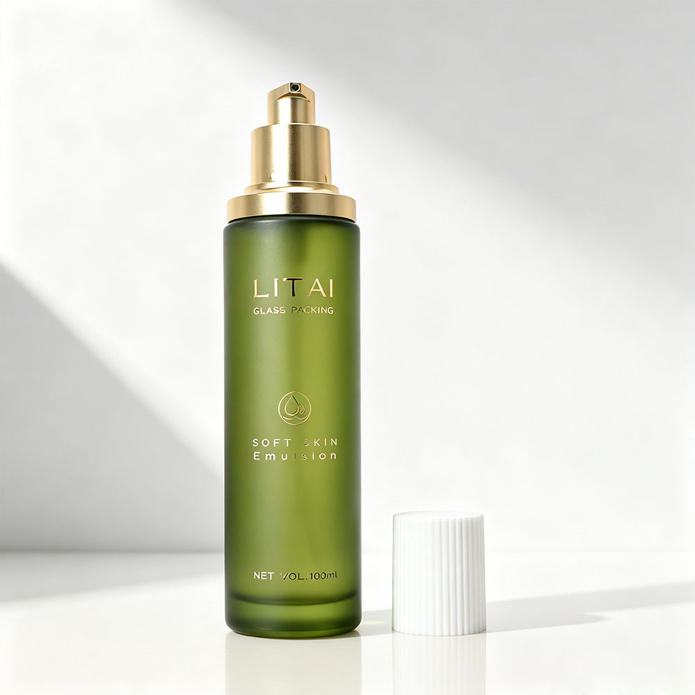 Empty Frosted Green Glass Cream Cosmetic Pump Bottle Luxury 100 ml 30ml Pump Dropper Spray Bottle Cosmetics